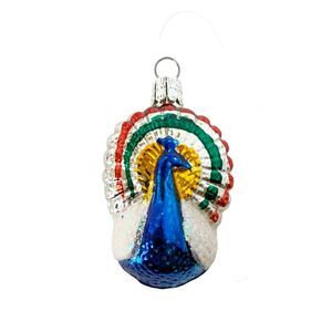Vintage Blown Glass Peacock Ornament Czechoslovakia Colorful Christmas